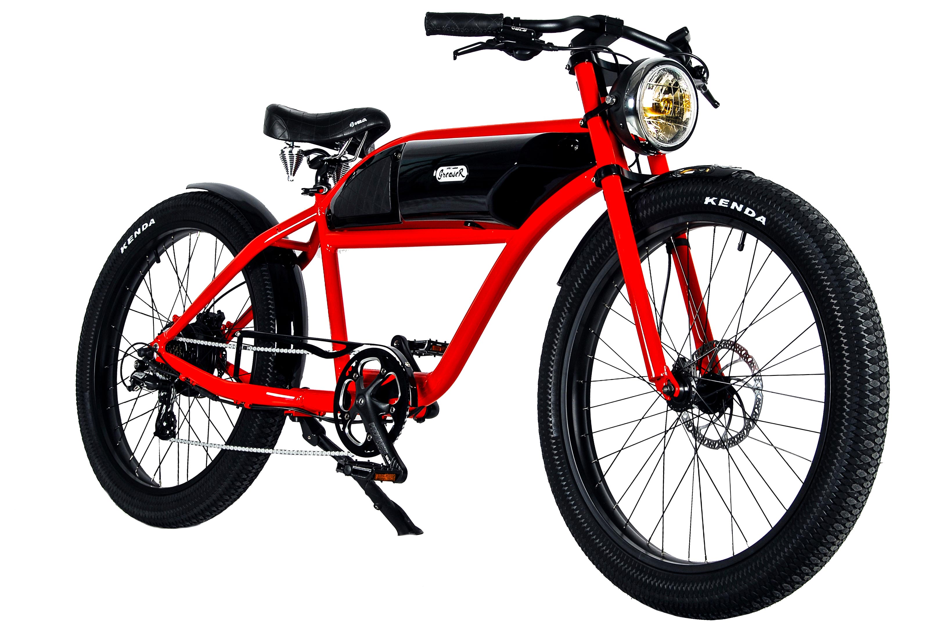 "GREASER" Das Vintage E-Bike in rot mit schwarzem Tank