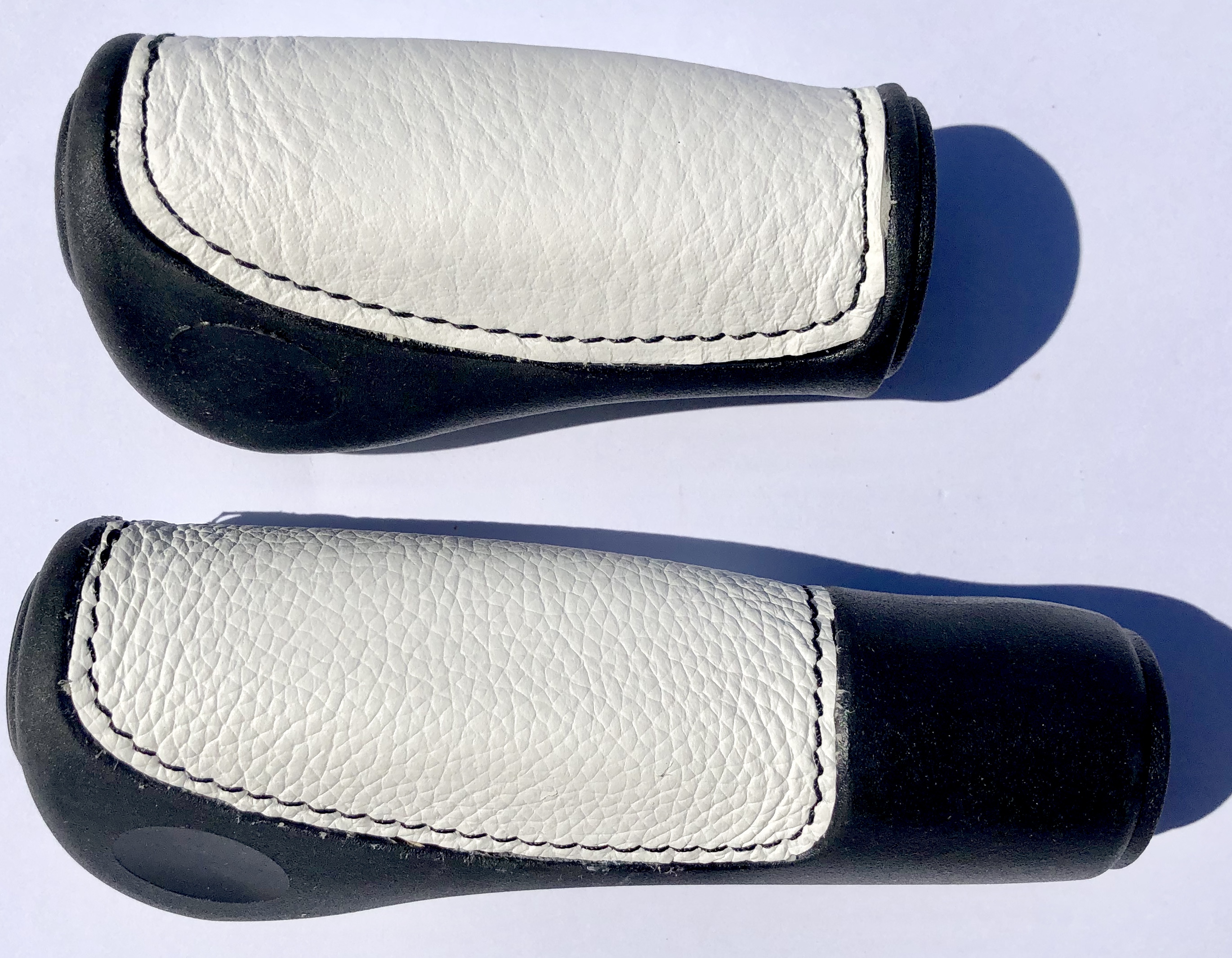Handlebar Grips, leather inlay black white, long short