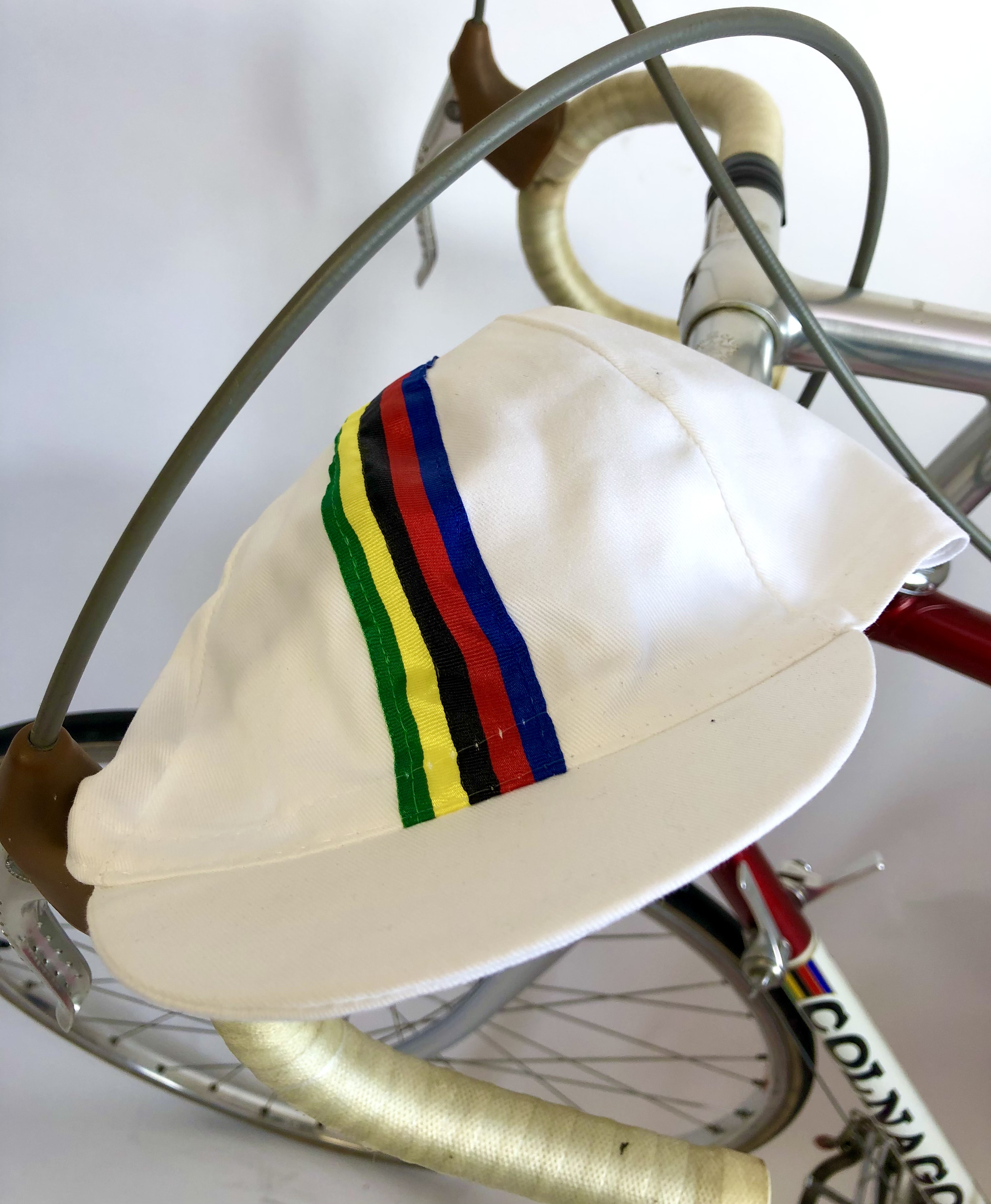 Cycling Cap white with colored stripes