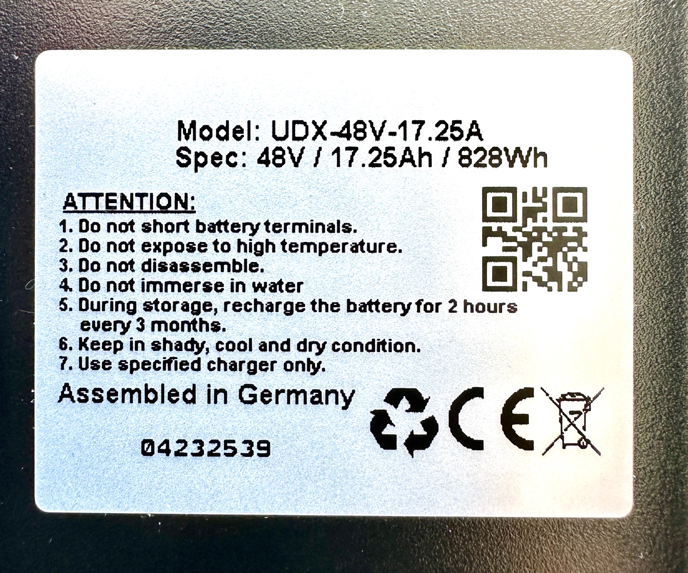UD Hailong battery 48V, 17.25Ah, 828Wh