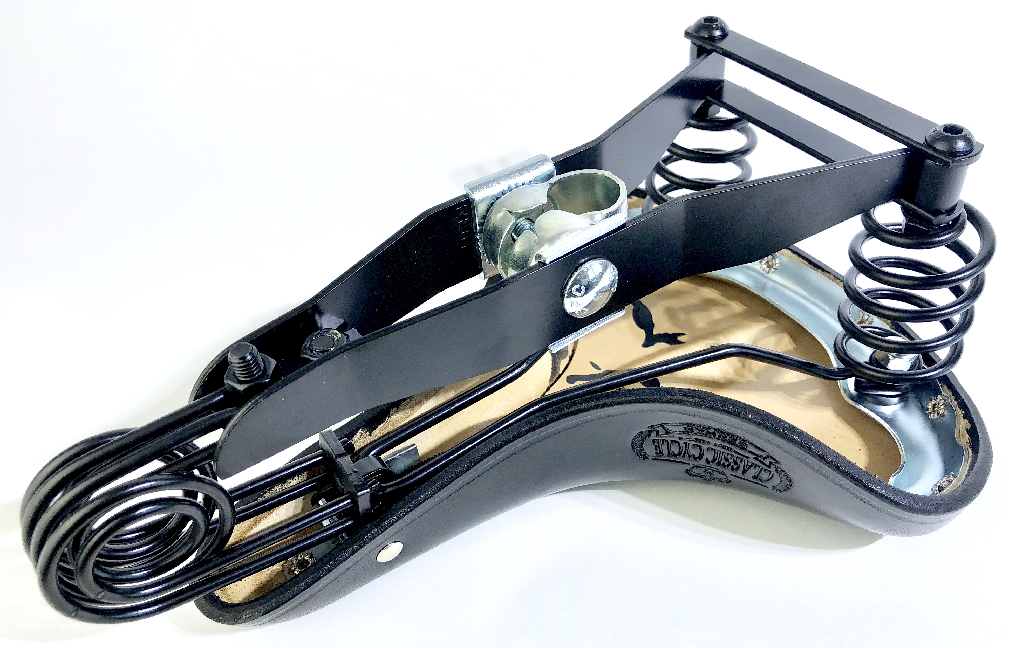 Leather Saddle Lepper N90 Touring black, Classic Cycle Logo, up to 130 kg