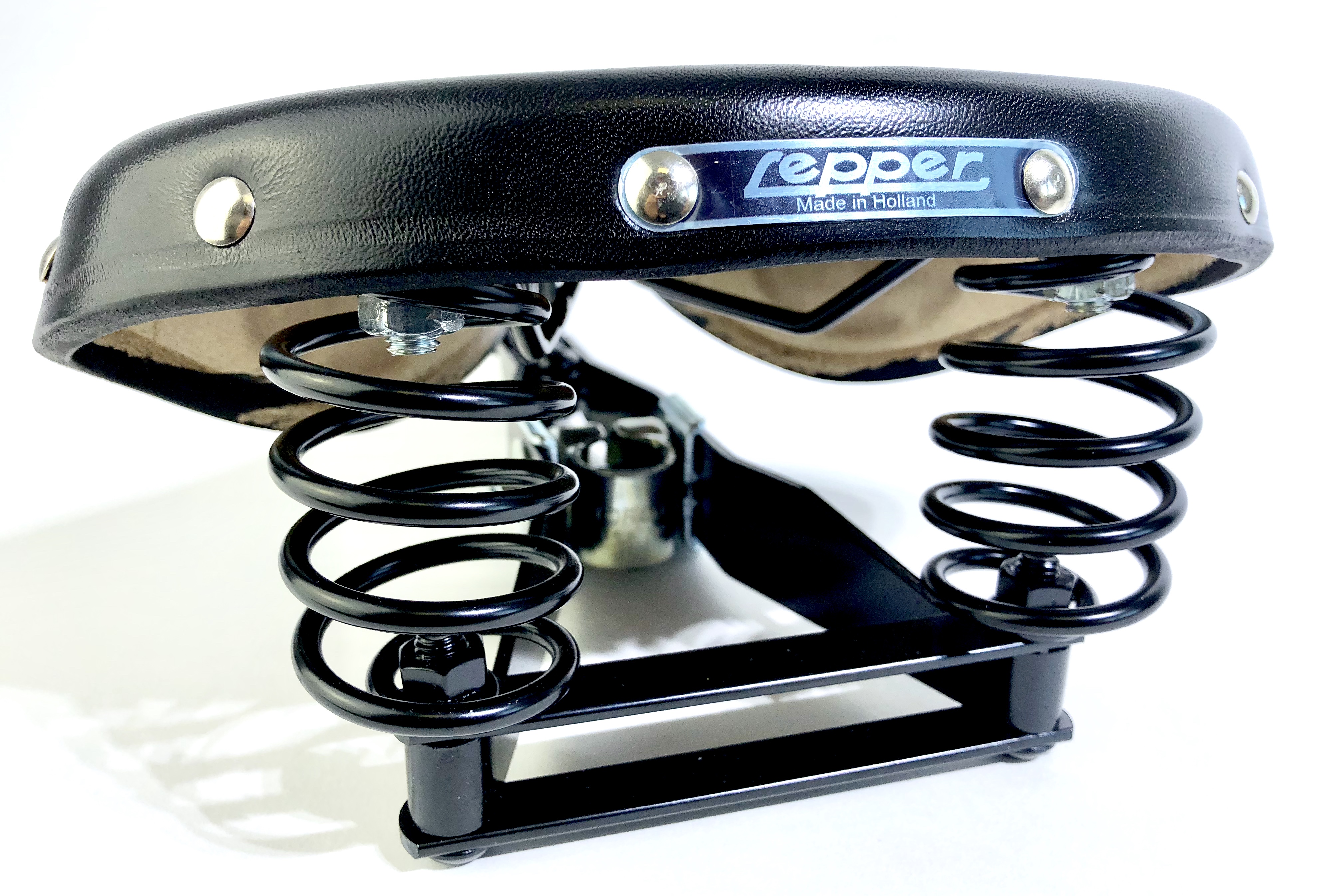 Leather Saddle Lepper N90 Touring black, Classic Cycle Logo, up to 130 kg
