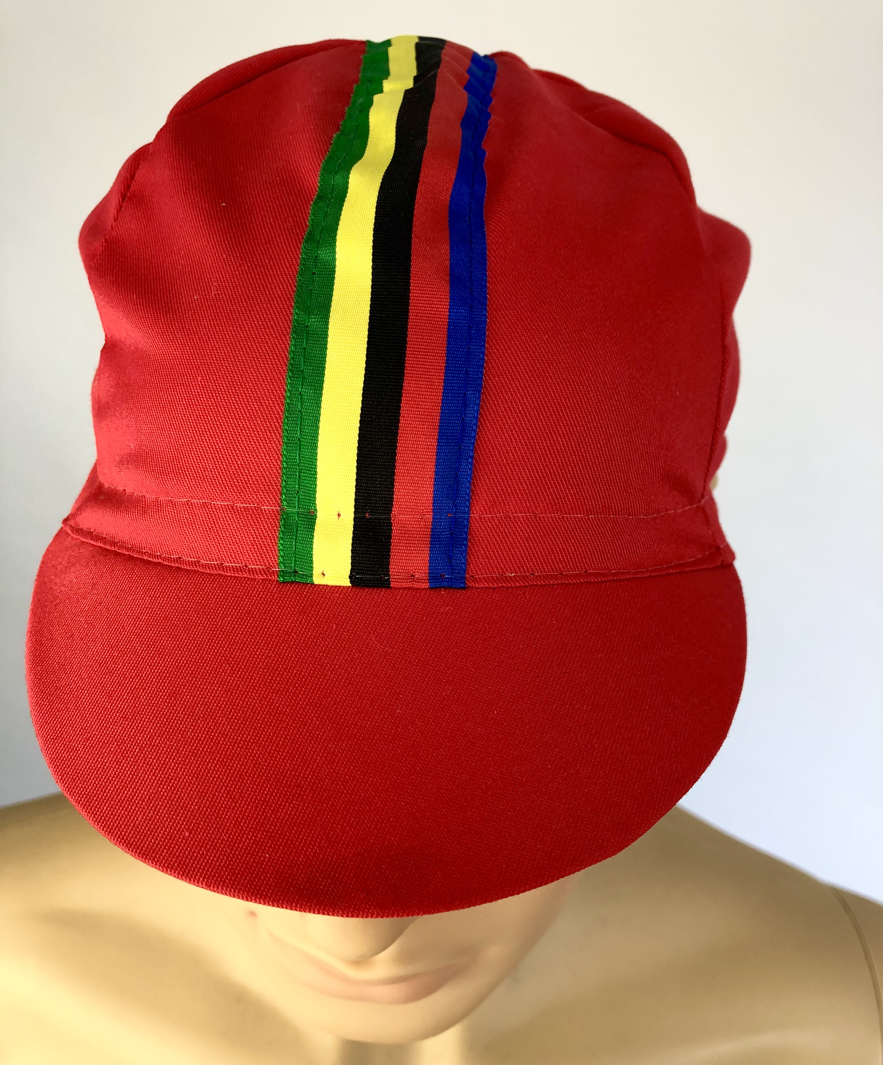 Cycling Cap red with colored stripes