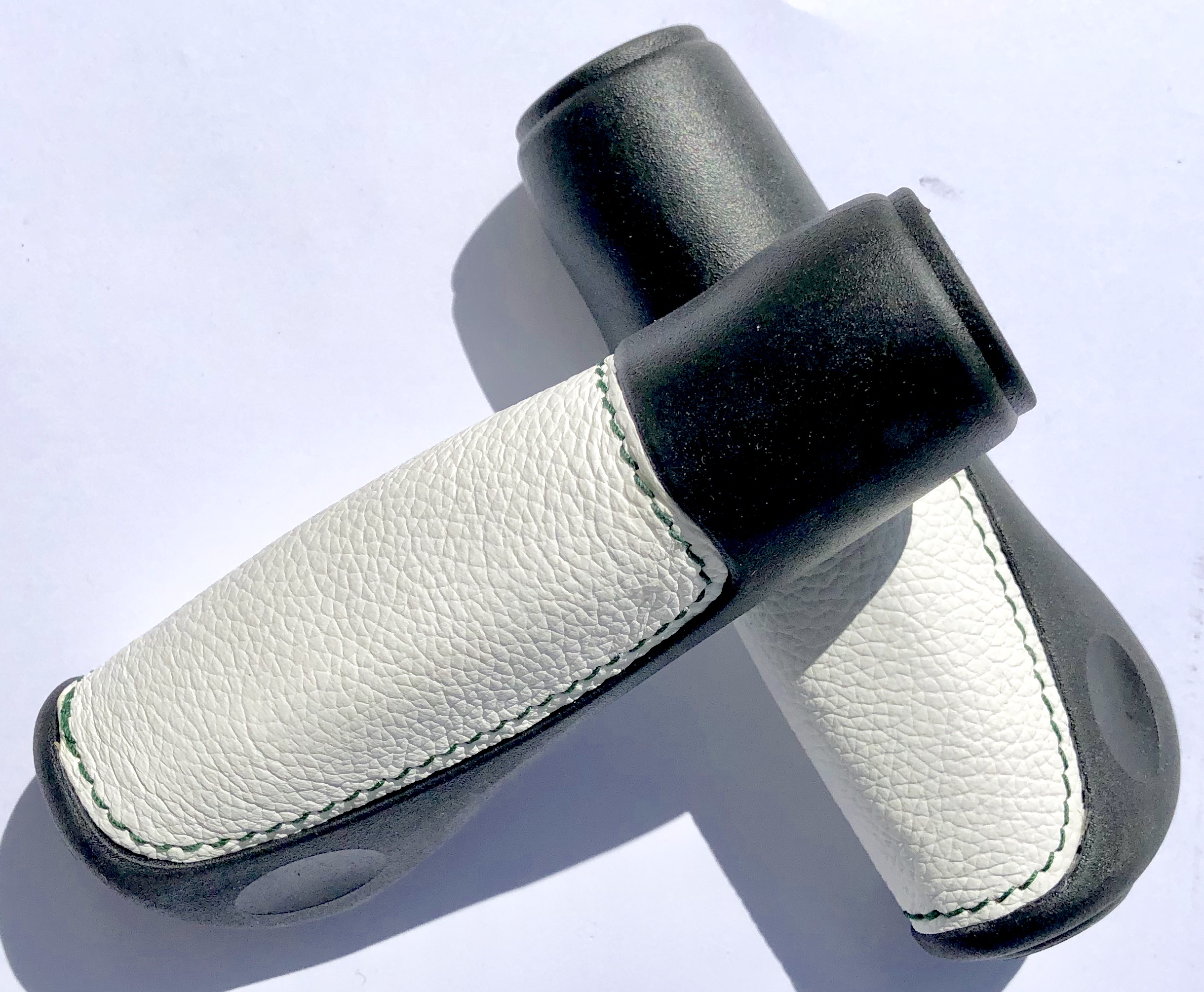 Handlebar Grips, leather inlay black white, long long RG