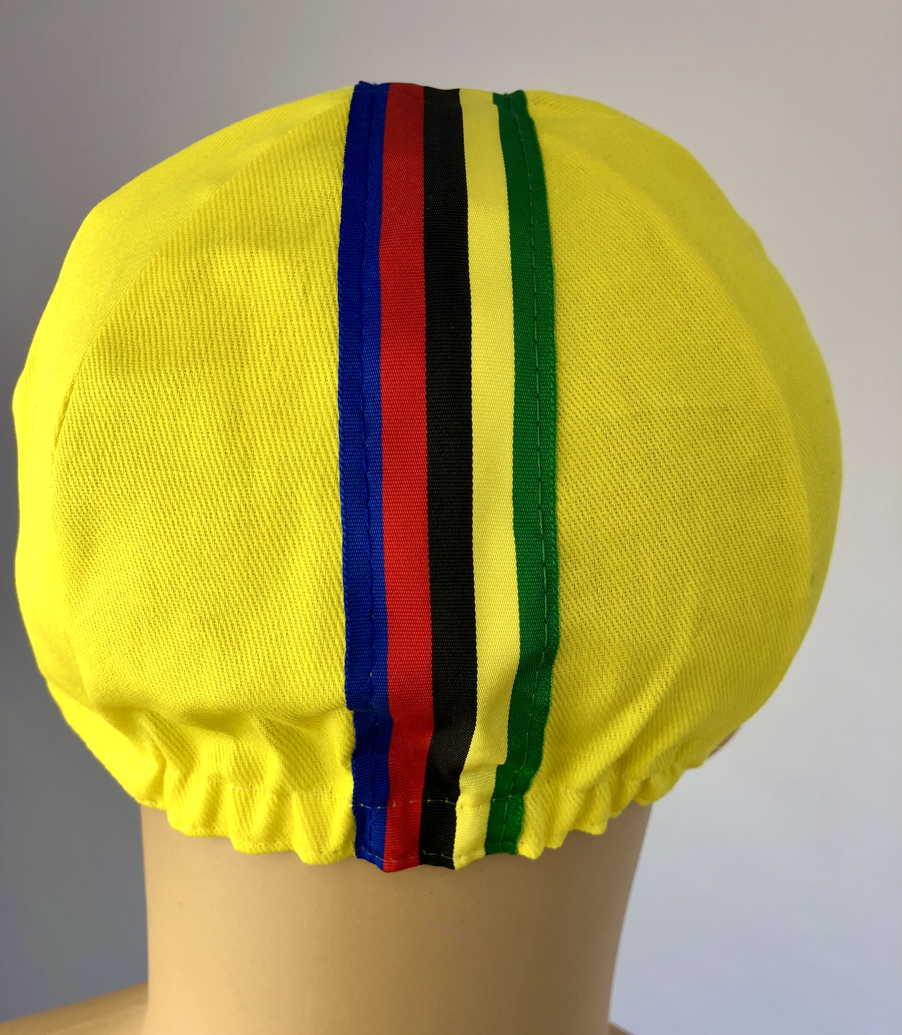 Cycling Cap yellow with colored stripes