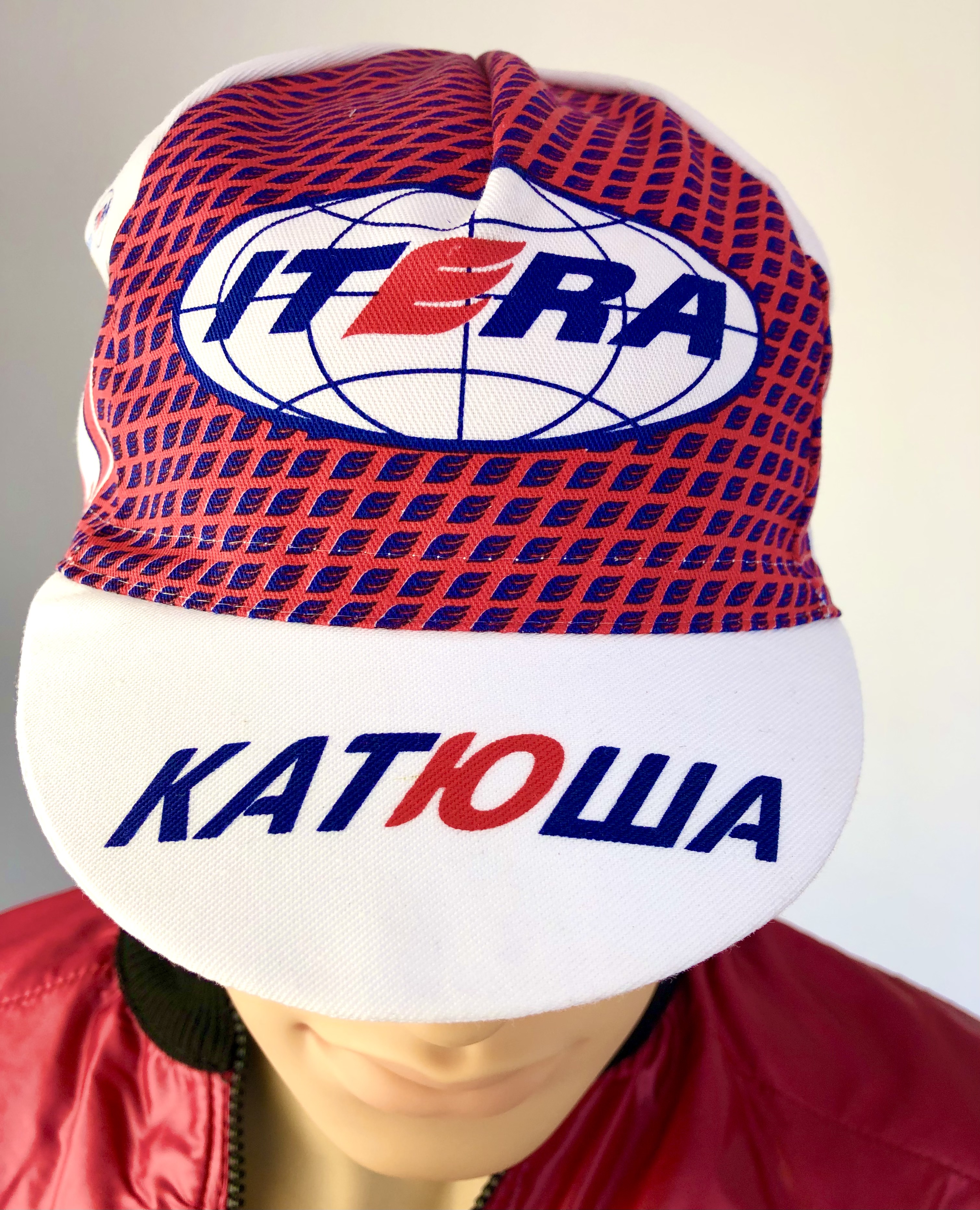 Cycling Cap Team Katusha Itera, red blue checkered