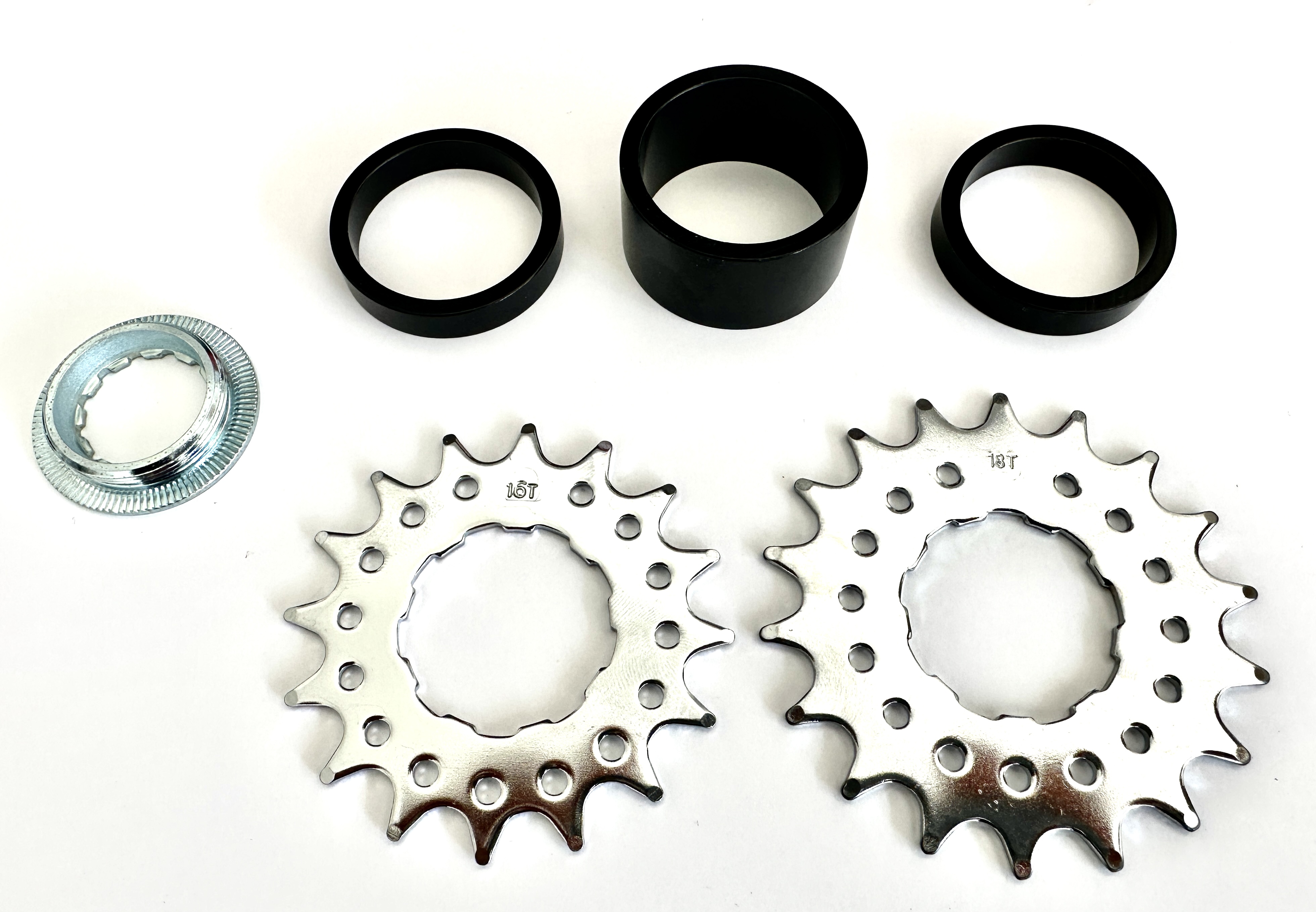 Contec Single Speed sprocket with 16 + 18 teeth and spacer ring set