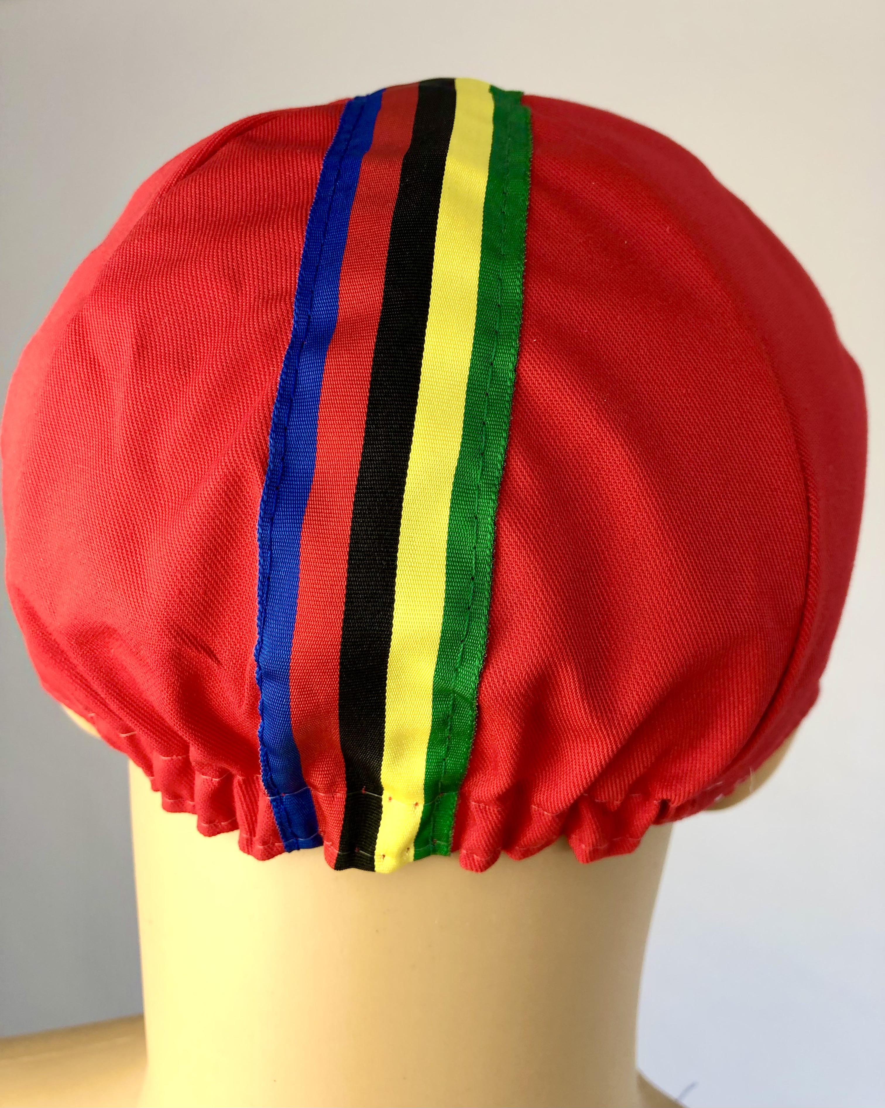 Cycling Cap red with colored stripes