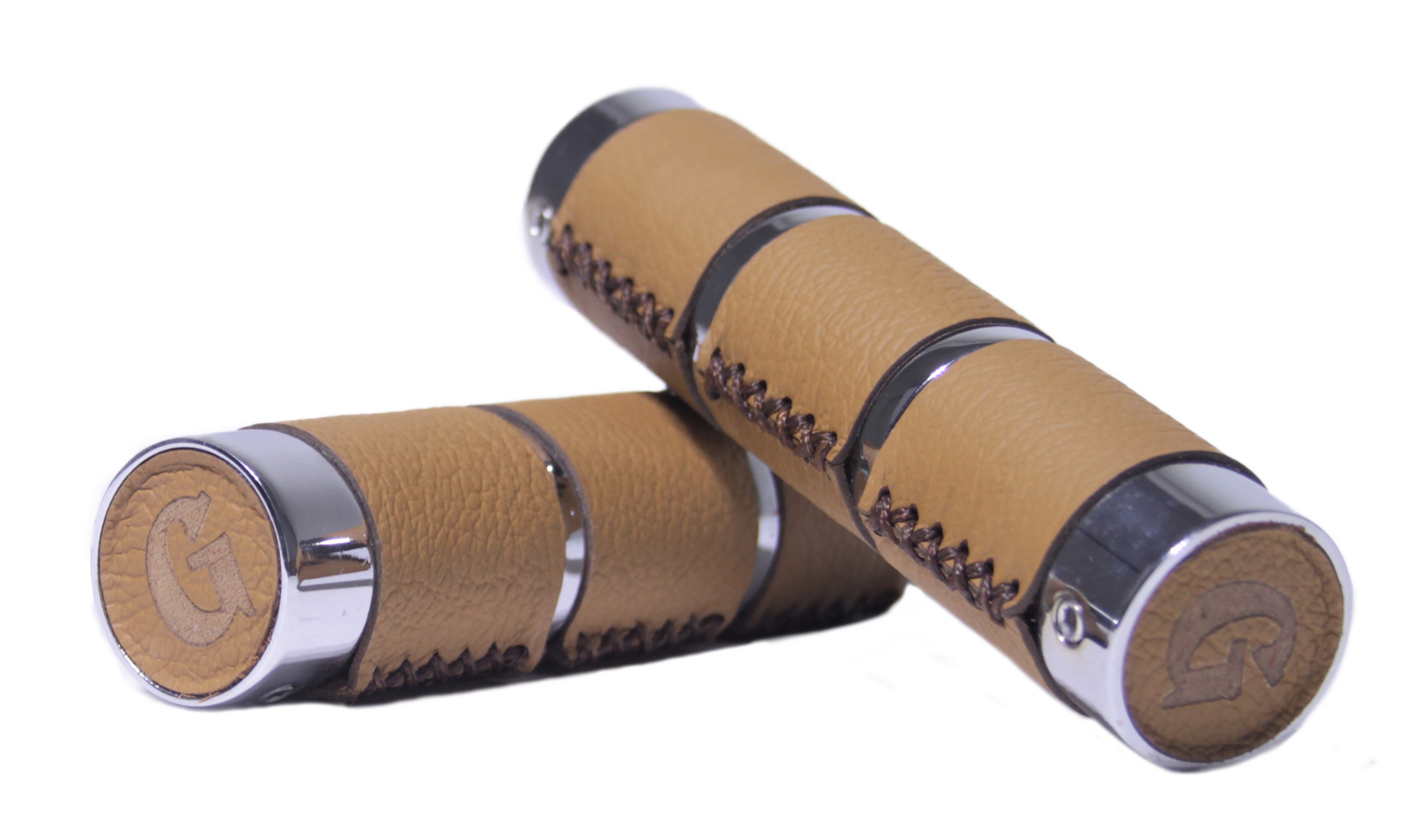 Genuine leather grips on chrome-plated steel, Light Brown