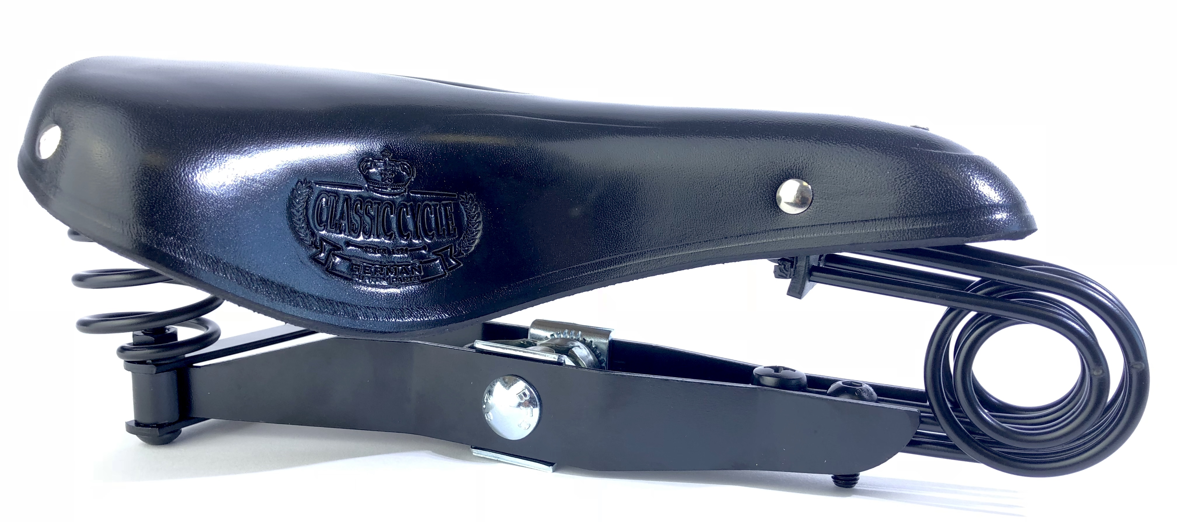 Leather Saddle Lepper N90 Touring black, Classic Cycle Logo, up to 130 kg