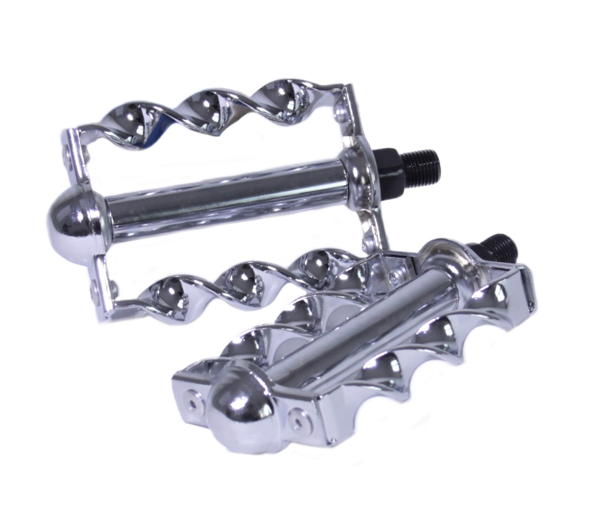 Lowrider Pedals, twisted, chrome 9/16 inch thread, CP, one pair