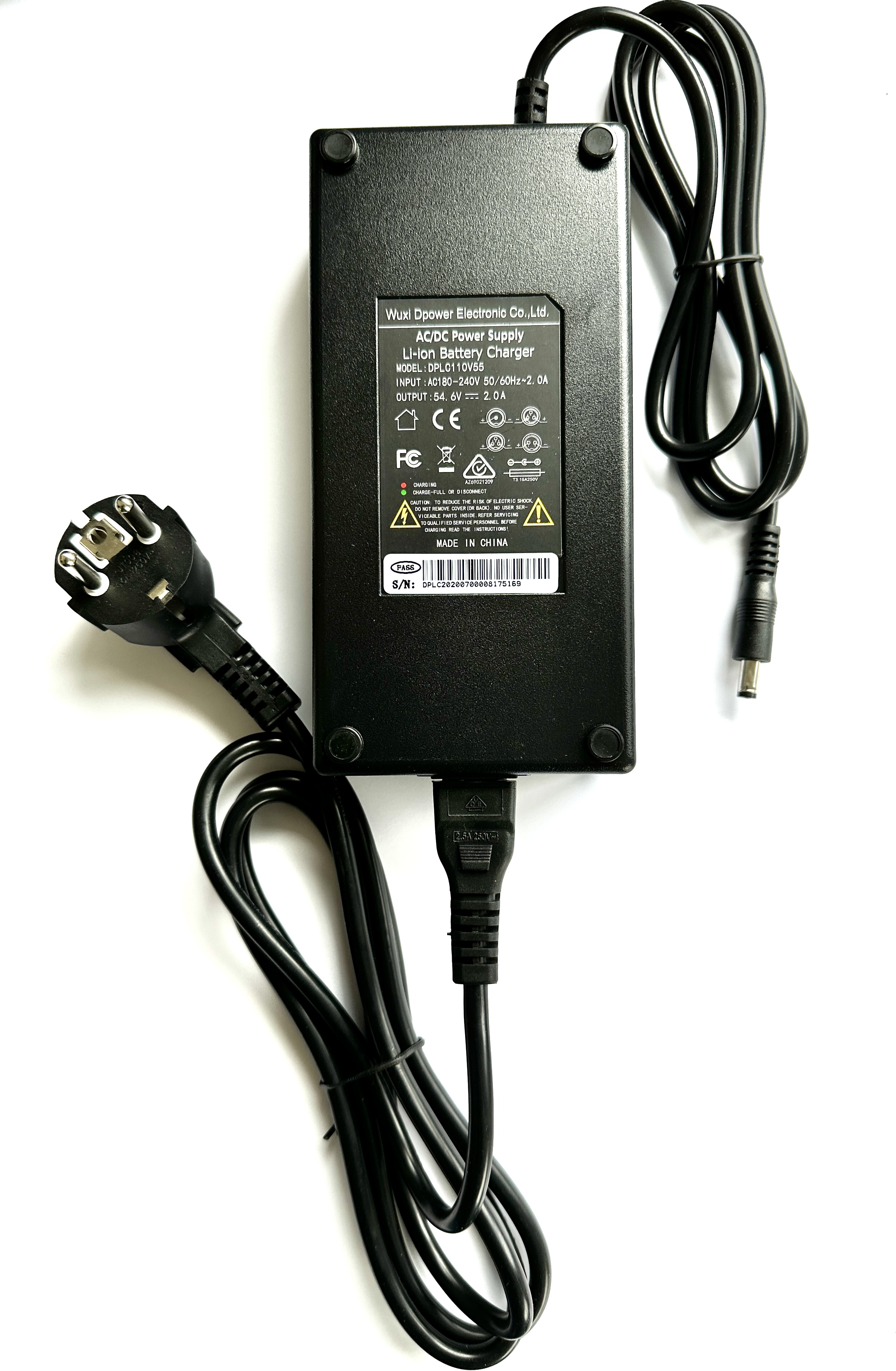 48V Charger for Li-ion battery DC Plug, 180 - 240V 2.0A
