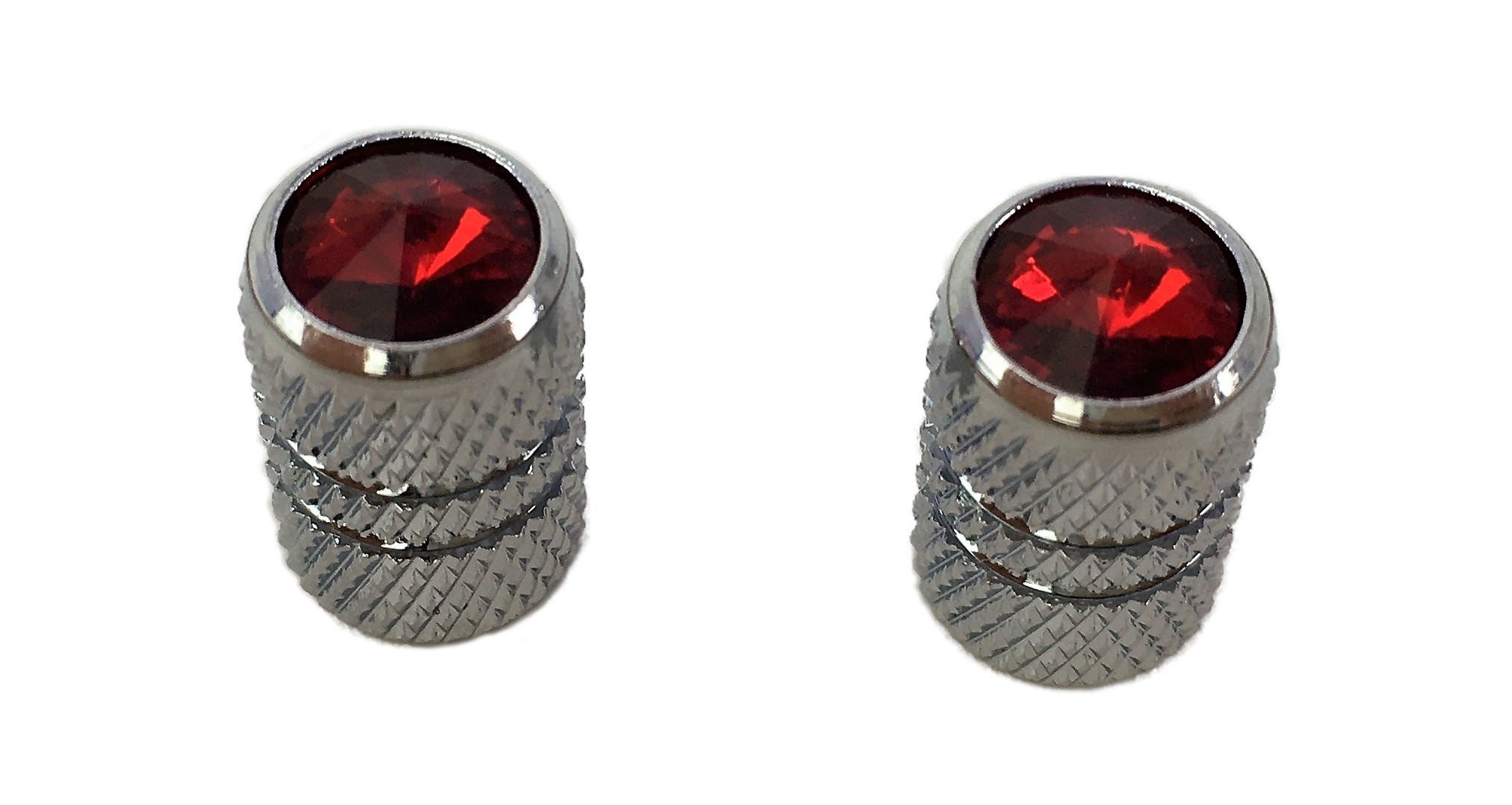 Valve Caps Corrugated with Rhinestone, red