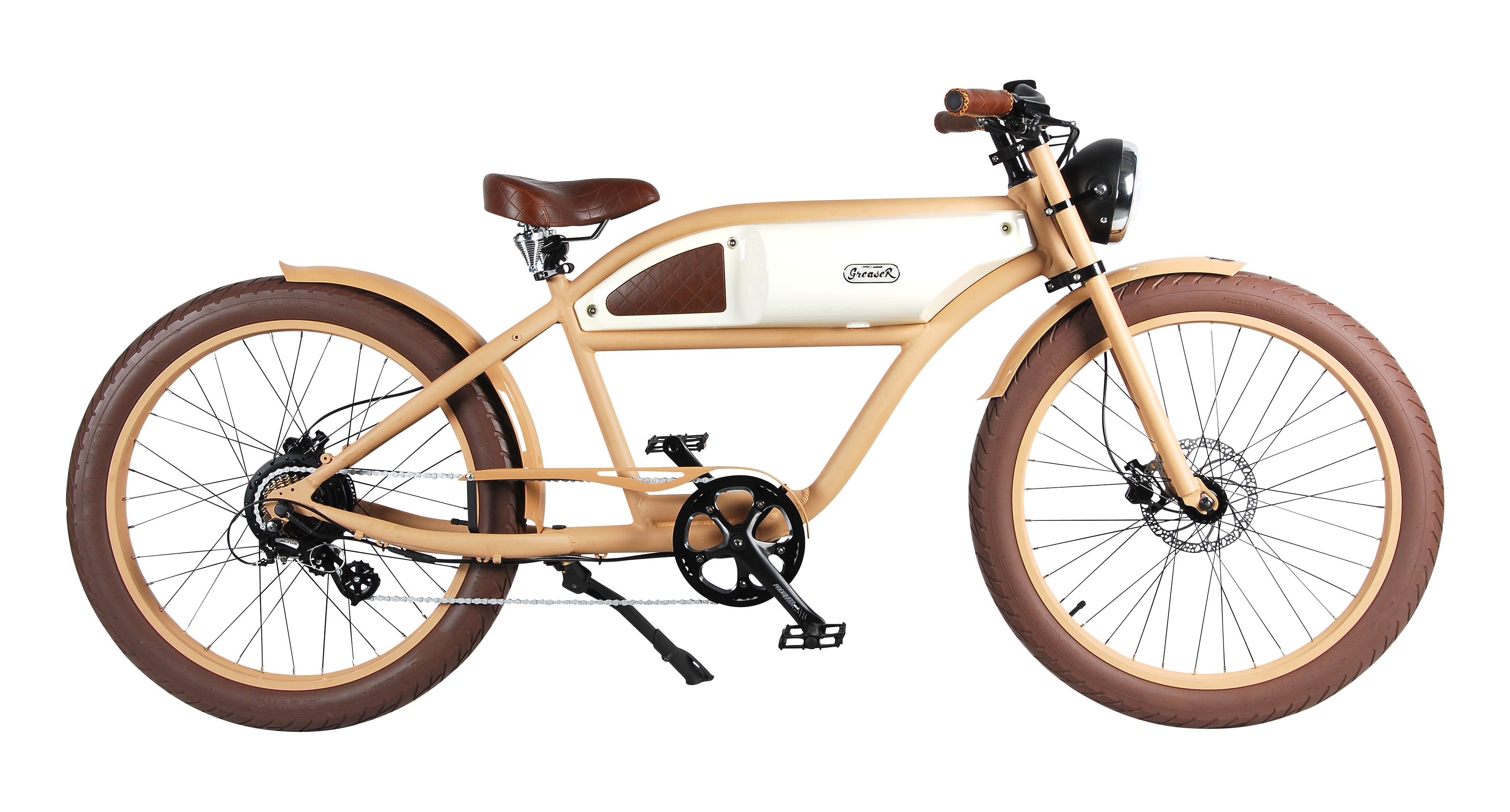 "GREASER" Das Vintage E-Bike in beige mit elfenbeinfarbenen Tank