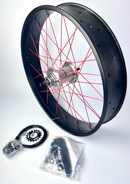 24 Inch Rear 24 inch 102 mm black matte Rear Wheel with 3-speed Hub and red spokes ...