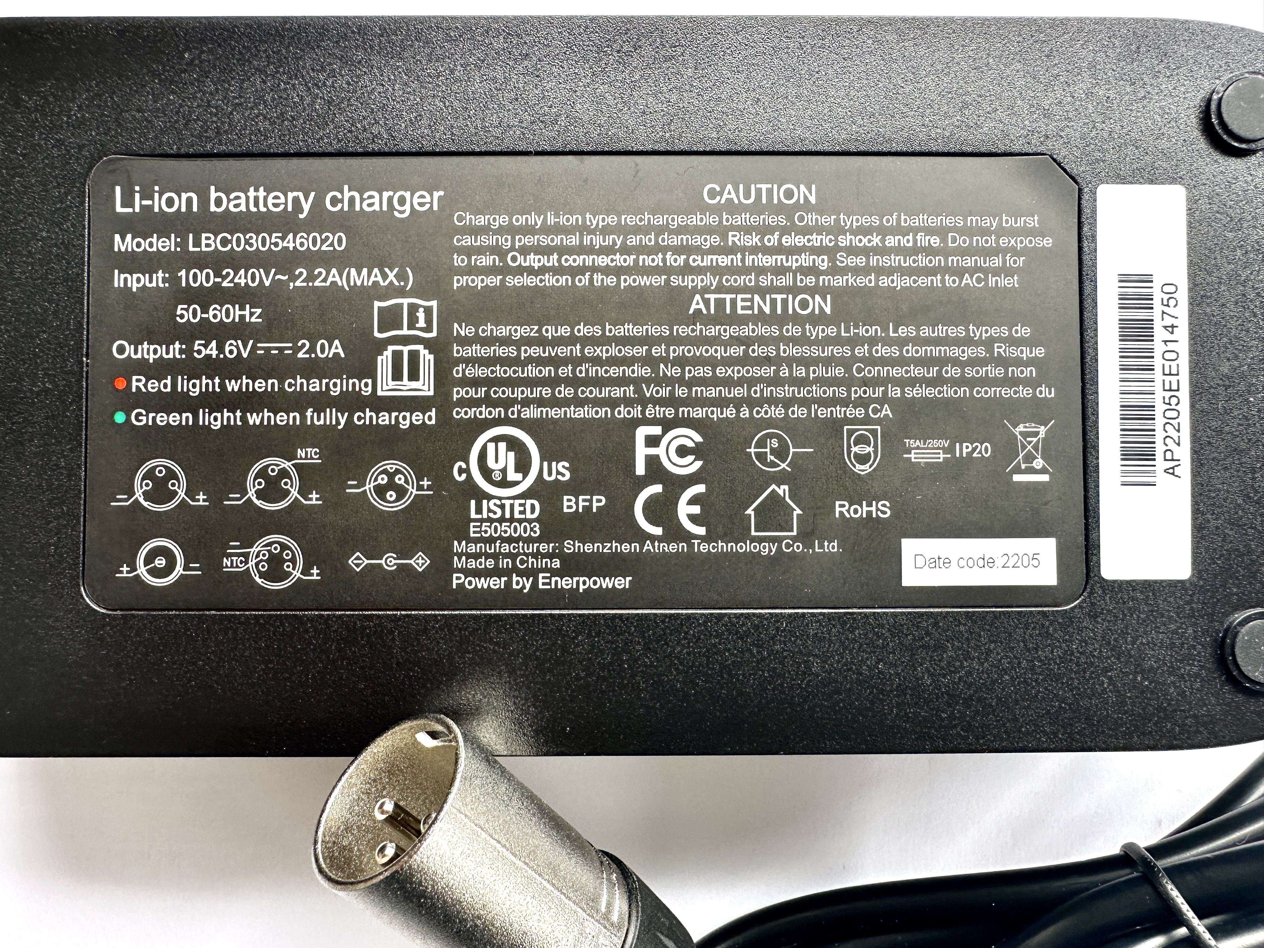 48V Charger for Li-ion battery 3 Pin Plug