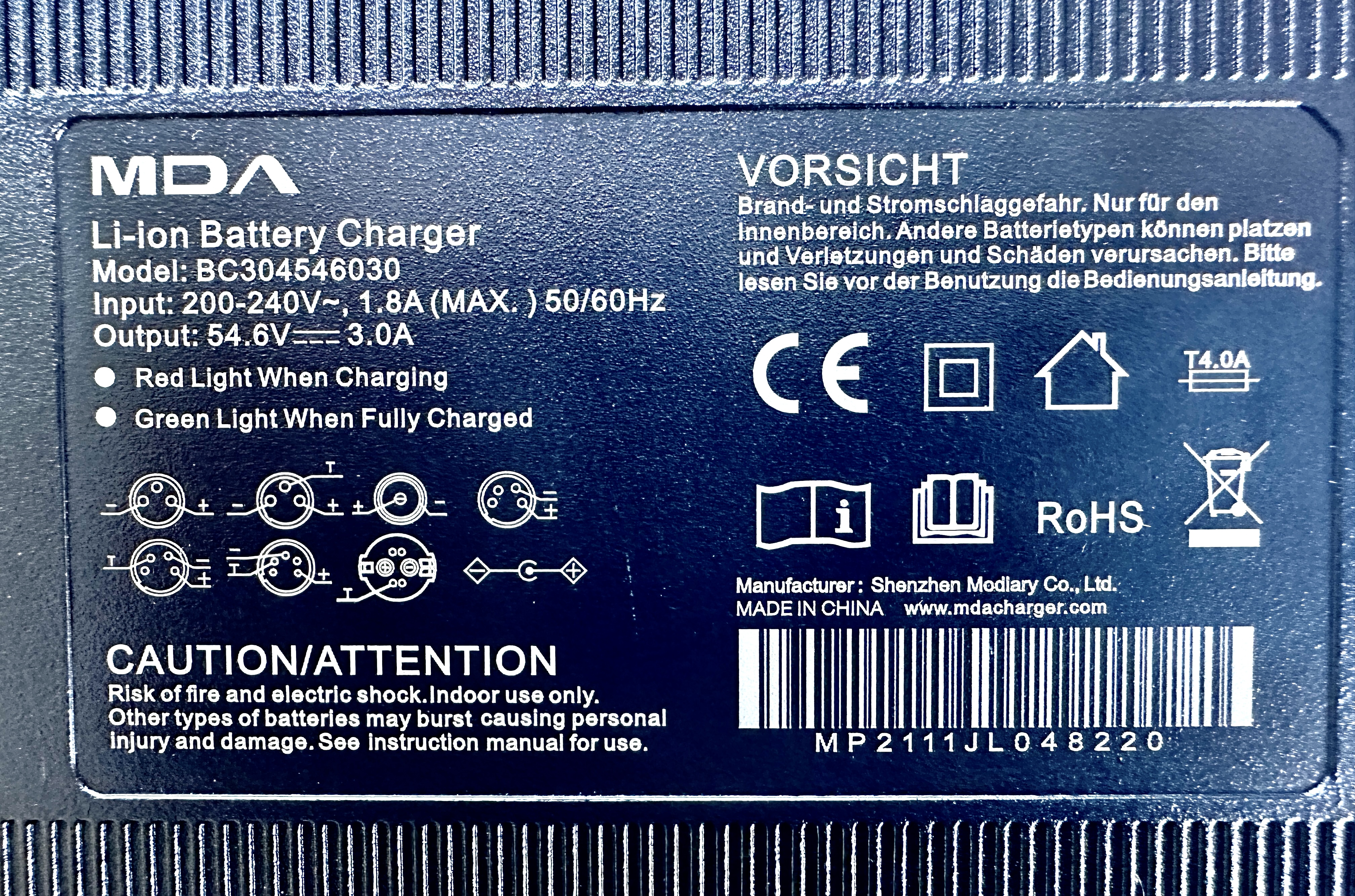 48V Charger for Li-ion battery DC Plug, 200 - 240V 1.8A